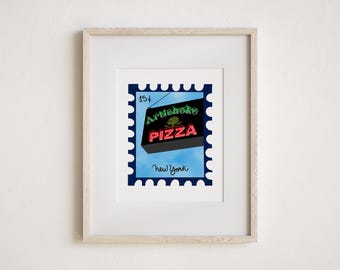 Vintage Stamp NYC Artichoke Pizza Art Print