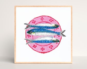 Vibrant Sardines Giclée Art Print - Kitchen decor gift - Dinner wall art