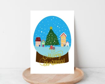 Winter Village Snow Globe Christmas Card: A2 Blank Greeting Card