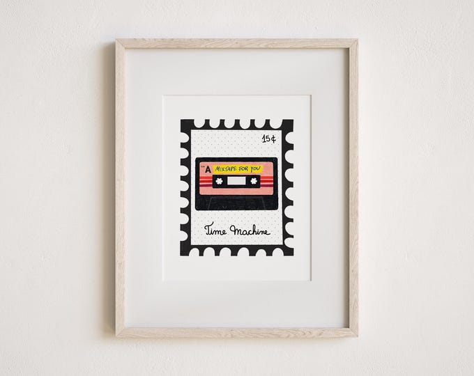 Featured listing image: Time Machine – Cassette Tape Stamp Art Print