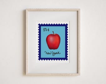 Stamp-inspired Original NYC Apple Art Print