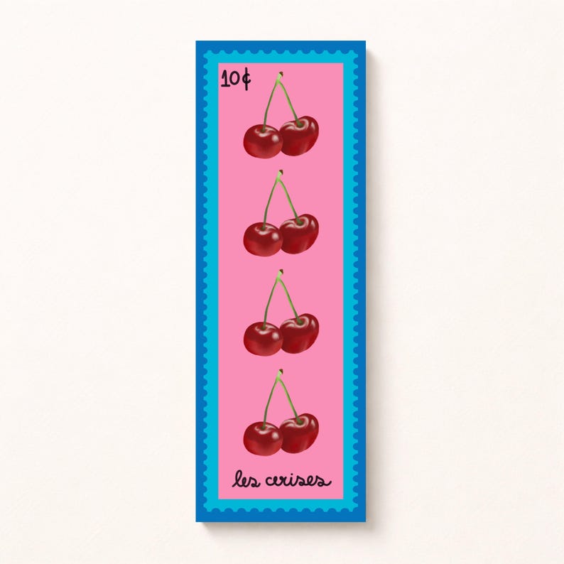 Stamp-inspired bookmarks - Mediterranean style - Lavender, Cherries, Oranges, Mandarins, Lemons, and Tomatoes. Les cerises