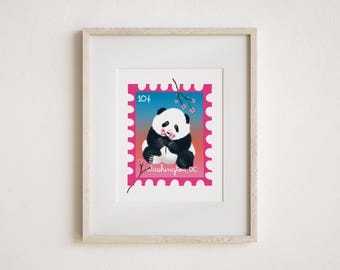 Stamp Inspired Cherry Blossom Panda Art Print – Washington DC