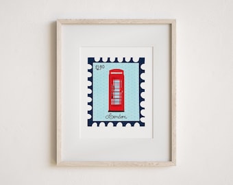 Vintage Stamp London Telephone Booth Art Print