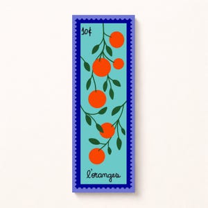 Stamp-inspired bookmarks - Mediterranean style - Lavender, Cherries, Oranges, Mandarins, Lemons, and Tomatoes. L'oranges