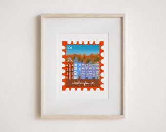 Stamp Dupont Circle Art Print, Washington DC Town houses