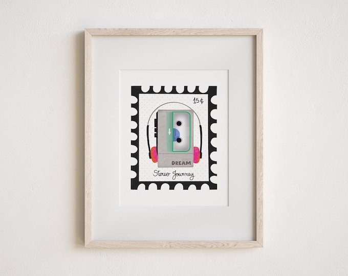 Featured listing image: Stereo Journey – Walkman Stamp Art Print