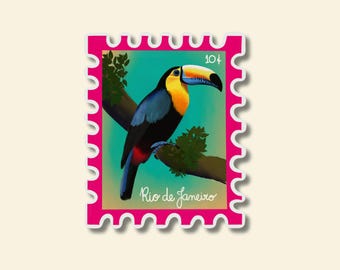 Brazilian Stamp Stickers: Rio Toucan, Travel Journal Stickers