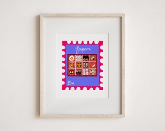 Vintage Stamp Japan Bento Box Art Print