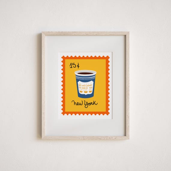 Stamp-inspired Original NYC Coffee Art Print