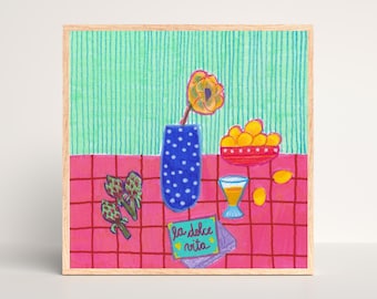 La Dolce Vita Giclée Art Print: Italian Dinner Still Life (8x8)