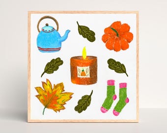 Cozy Autumnal Candle Art Print: Cozy Autumn Kitchen Decor