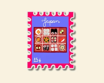 Japan Stamp Stickers: Kokeshi Doll, Bento Box, Kyoto Stickers
