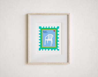 Stamp Coração Latino Art Print - Brazilian Stamp, White chair