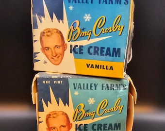 Vintage Bing Crosby Valley Farms Vainilla lce Crema 1 Pinta Cartón