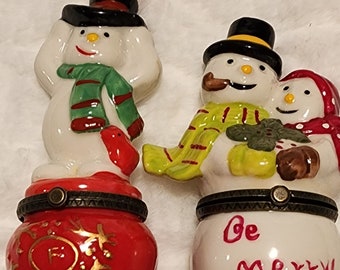 Set de 2 cajas de muñecos de nieve de porcelana