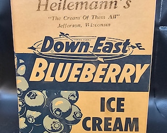 Contenedor de helado de arándanos Down East de Heilemann vintage - Medio galón