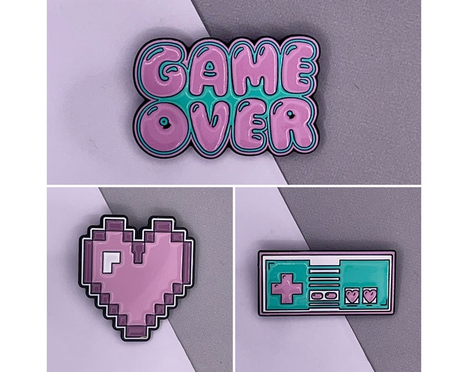 Gamer Enamel Pin Badge Collection | Game Over Soft Enamel Pins | Enamel Brooch