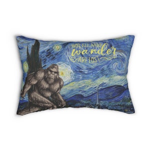 Bigfoot Squatchy Nachtkussen | Bigfoot Lendenkussen | Niet iedereen die ronddwaalt, is verdwaald | Gesponnen polyester vierkant kussen | Bigfoot Cadeau