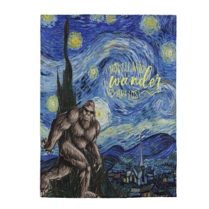 Bigfoot Plush Blanket | Squatchy Night Blanket | Not All Who Wander Are Lost | Velveteen Sasquatch Blanket | Multiple Sizes Available