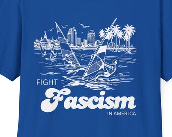 Retro Windsurfers Fight Fascism T-Shirt: Ironic Political Tee
