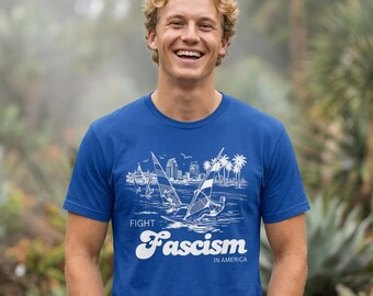 70s Windsurfing Fight Fascism T-Shirt | Retro Political Statement Tee