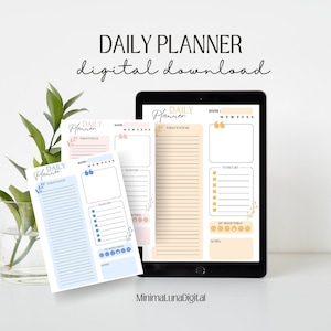 Minimal Pastel Daily Planner to increase productivity, Digital download printable pdf