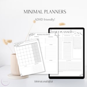 ADHD friendly minimal daily, weekly and monthly planner