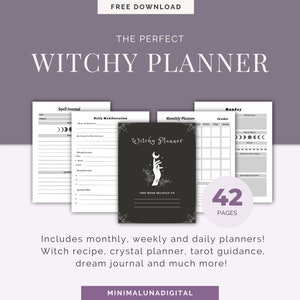 Planificador digital e imprimible brujo, planificador semanal, planificador de objetivos, cristal, tarot, diario del zodíaco