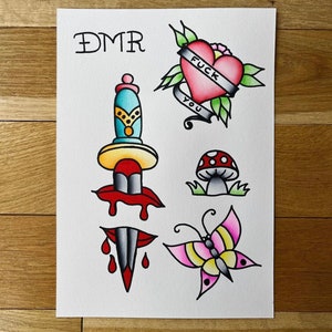 Niedlicher Style Tattoo Flash Sheet