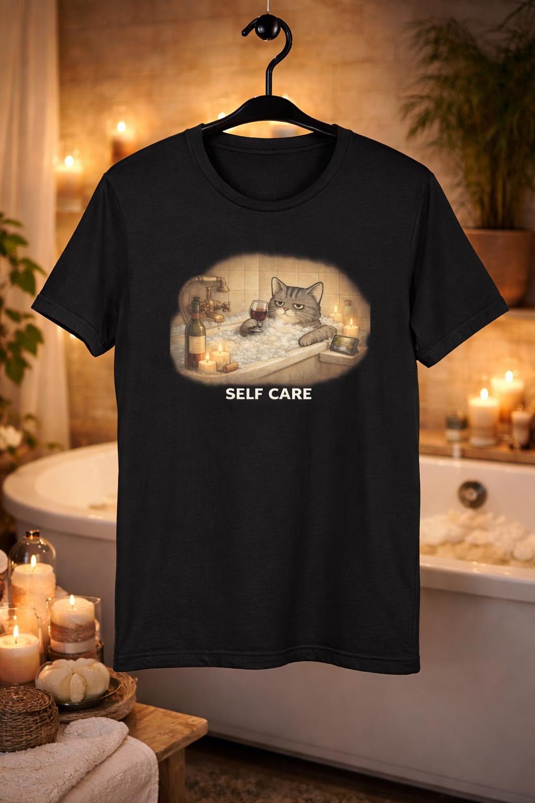 Self Care Cat T-shirt, Relaxing Bath Cat Graphic Tee, Funny Introvert ...