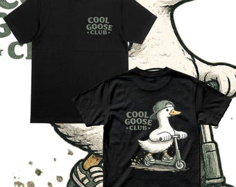 Camiseta infantil Cool Goose Club, camiseta con estampado de ganso en scooter, camiseta vintage de animales 100% algodón para niños