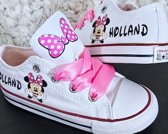 Custom Minnie Mouse Converse, Personalized Minnie Mouse Sneakers, White Minnie Mouse Converse, Baby Toddler Girls
