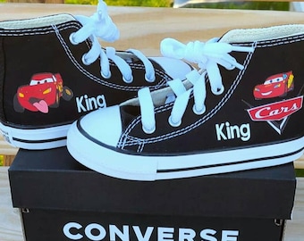 Custom Cars Converse Personalized  Lightning McQueen Shoes High Top Sneakers Many Sizes and Colors