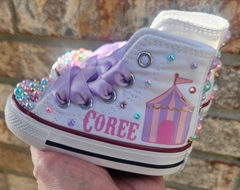 Carnival Circus Personalized Converse Sneakers, Toddler Girls Carnival Tent Shoes, Customized Colors