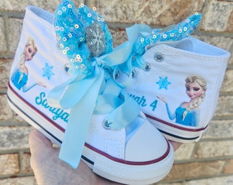 Custom Princess Elsa Converse With Sparkle Bows Personalized Frozen Converse For Girls