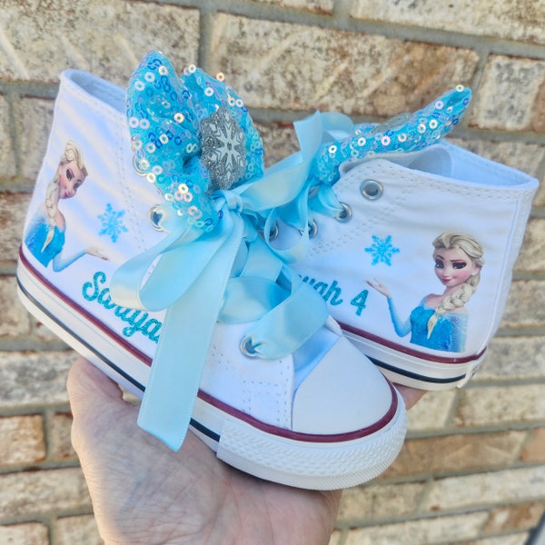 Custom Princess Elsa Converse With Sparkle Bows Personalized Frozen Converse For Girls