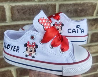 Custom Minnie Mouse Converse, Personalized Minnie Mouse Sneakers, White Minnie Mouse Converse, Baby Toddler Girls