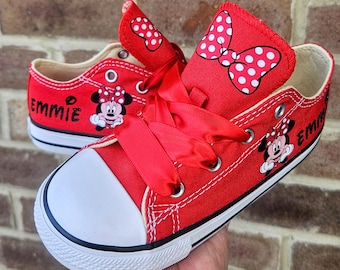 Converse de Minnie Mouse personalizadas, zapatillas personalizadas de  Minnie Mouse, Converse rojas de Minnie Mouse, para bebés y