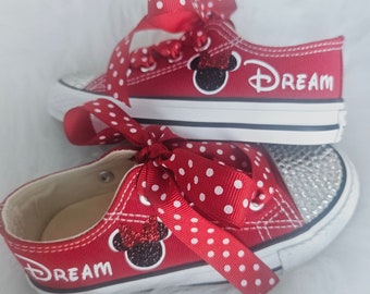 Red Personalized Minnie Mouse Sneakers Bling Option Toddler Minnie Mouse Shoes