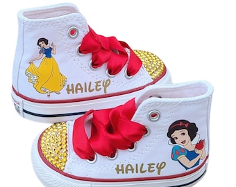 Snow White Converse, White High Tops, Personalized, Gold Crystals, Genuine Converse, Baby Toddler Sizes