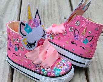 Personalized Unicorn Converse, Bling Baby Toddler High Top Sneakers, Bedazzled Unicorn Shoes