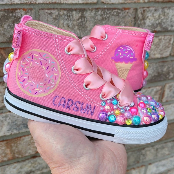 Custom Ice Cream Converse, Personalized Donut Converse, Bling Converse For Girls