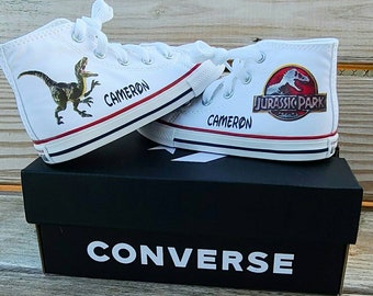 Jurassic Park Converse Personalized High Top Sneakers Etsy
