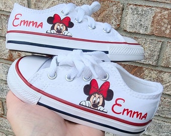 Minnie Mouse Sneakers Converse Personalized Girls Sizes Shoes Low Top Peeking Minnie Peek-a-boo