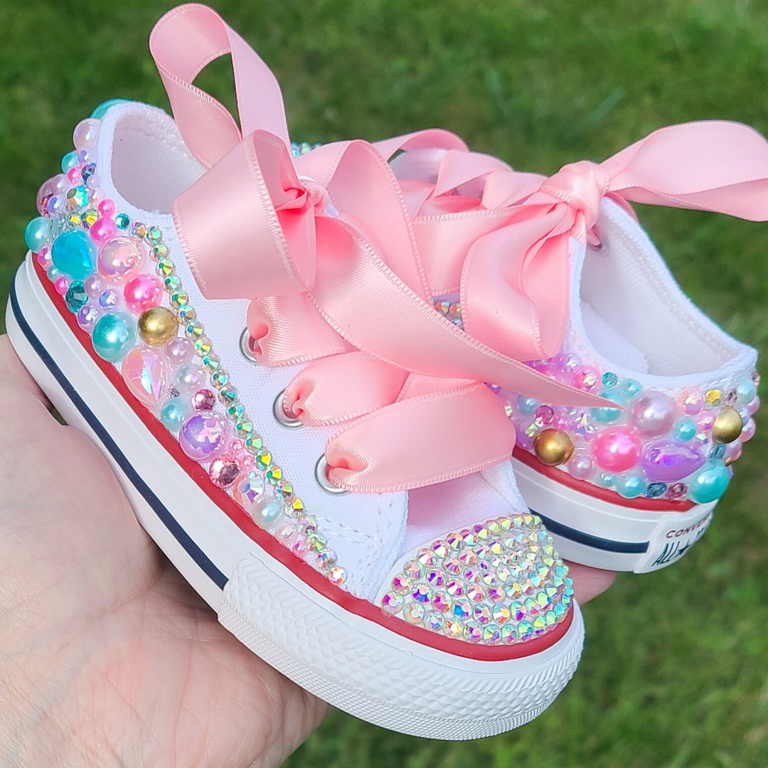 Unicorn Bling Converse Personalized Bedazzled Pearls and - Etsy