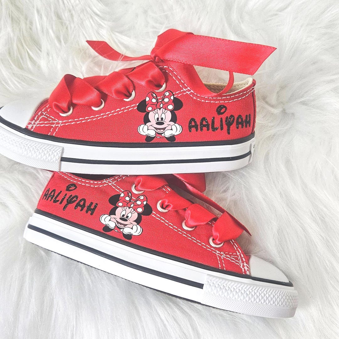 Converse de Minnie Mouse personalizadas, zapatillas personalizadas de  Minnie Mouse, Converse rojas de Minnie Mouse, para bebés y  México