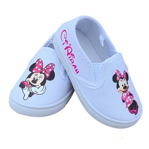 Minnie Mouse Slip On Shoes, White Sneakers For Toddler Choose Pink or Red, Personalized Minnie Mouse Slip on Shoes