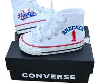 Baseball Converse Rookie of the Year White High Tops Red and Blue Personalized Baby and Toddler Sizes Genuine Converse Etsy