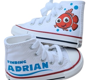 Finding Nemo Shoes, White High Tops, Genuine Converse, Personalized, Baby Toddler Sizes, Chuck Taylor High Tops